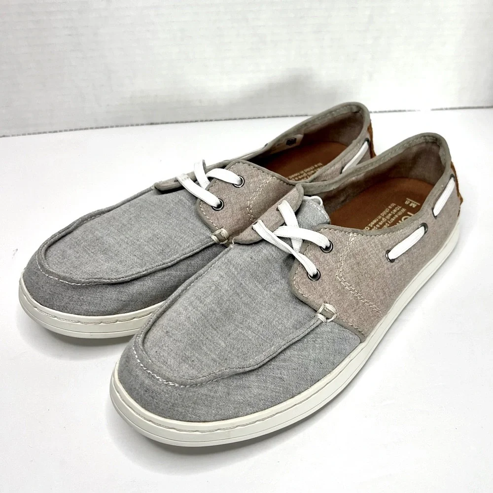 Toms Gray Lace Up Low Top Moc Toe Flat Casual Boat Shoes Size Mens 8 Women's 9.5